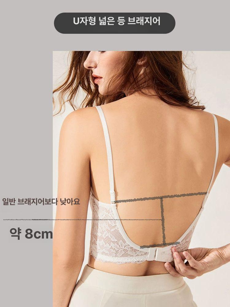 백리스 브래지어 등없는 원피스 노와이어 등파인옷 브라렛 오프숄더 여름 강력지지 브라탑 블랙 70A 32A - 상세 이미지 3