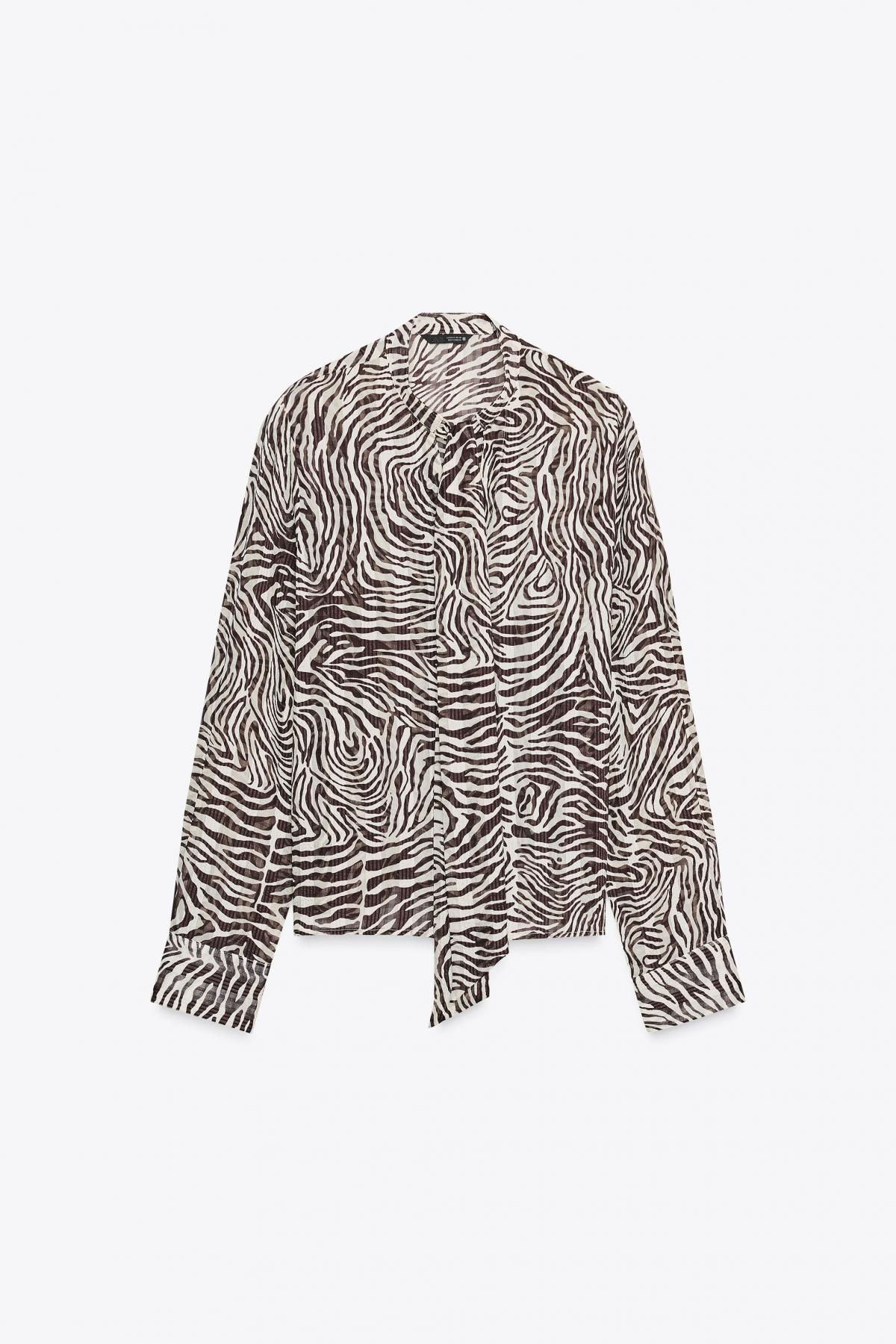 자라 애니멀 프린트 리본 블라우스 8372/235 ZEBRA - 메인 이미지