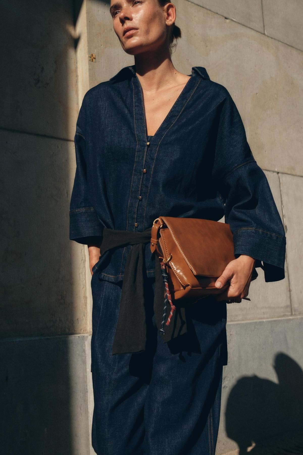 자라 하이웨이스트 데님 이펙트 와이드 팬츠 3666/152 DARK INDIGO - 상세 이미지 3