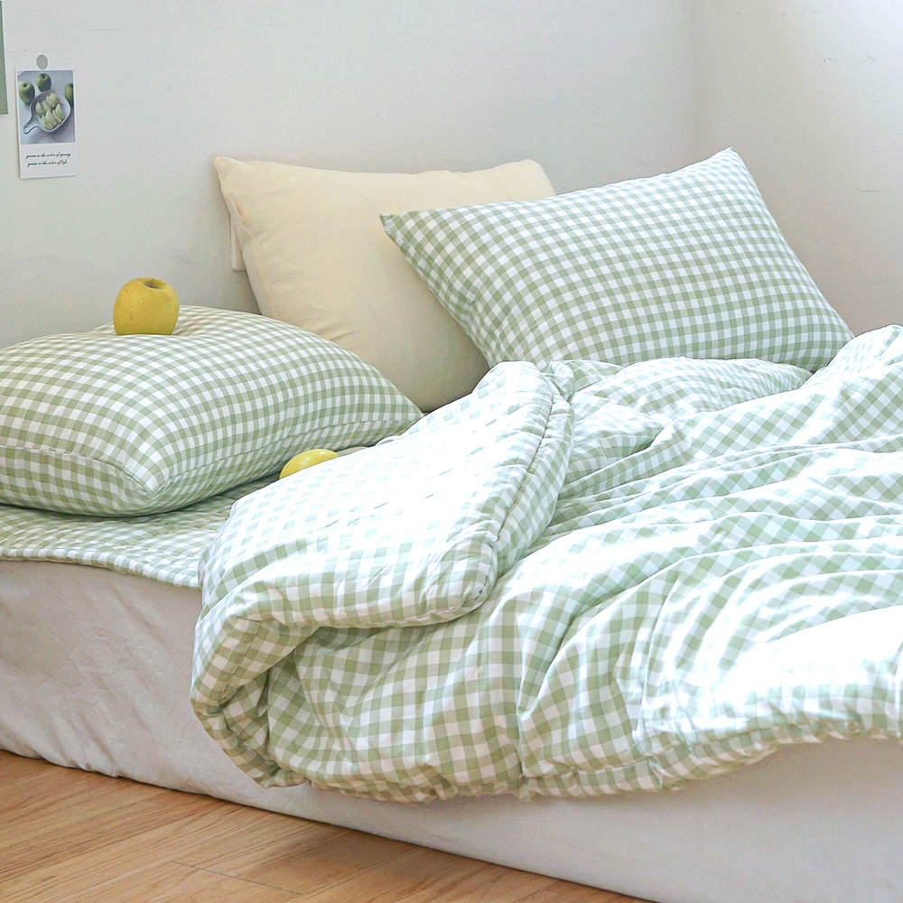 드림체크 먼지없는 사계절 옥수수솜 무봉제 차렵이불 애플그린, Q(퀸)