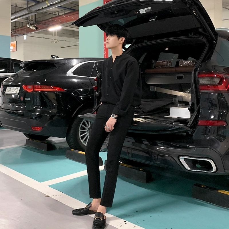 남자헨리넥셔츠 봄 차이나 단색 헨리넥 남친룩 긴팔티 가디건 데이트룩 긴팔 남성셔츠 카페라떼 M - 상세 이미지 3