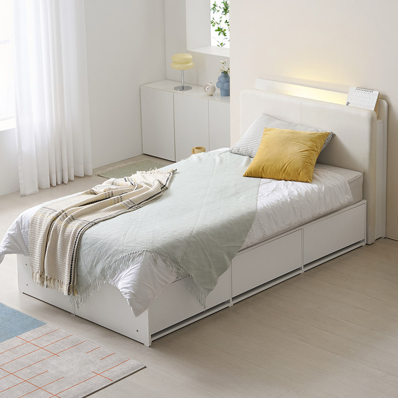 e스마트 플린 LED PU레더 서랍형 수납침대 SS