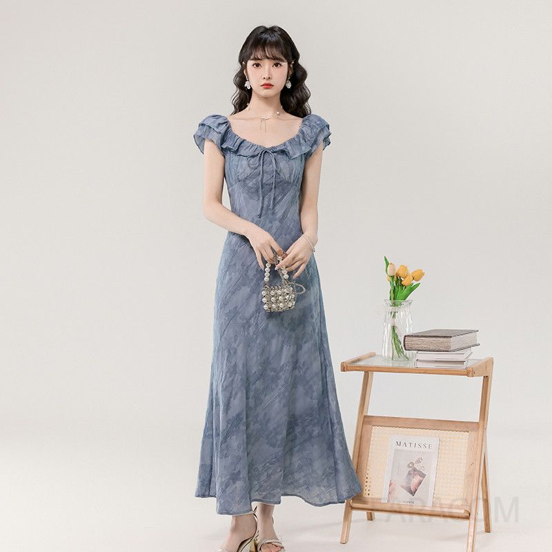 여성 여름 슬림핏 롱드레스 에이징 타이다이 자카드 디자인 시원한 착용감 바캉스룩 휴양지원피스 데일리룩 스타일 모던한 트렌디한 - 상세 이미지 3