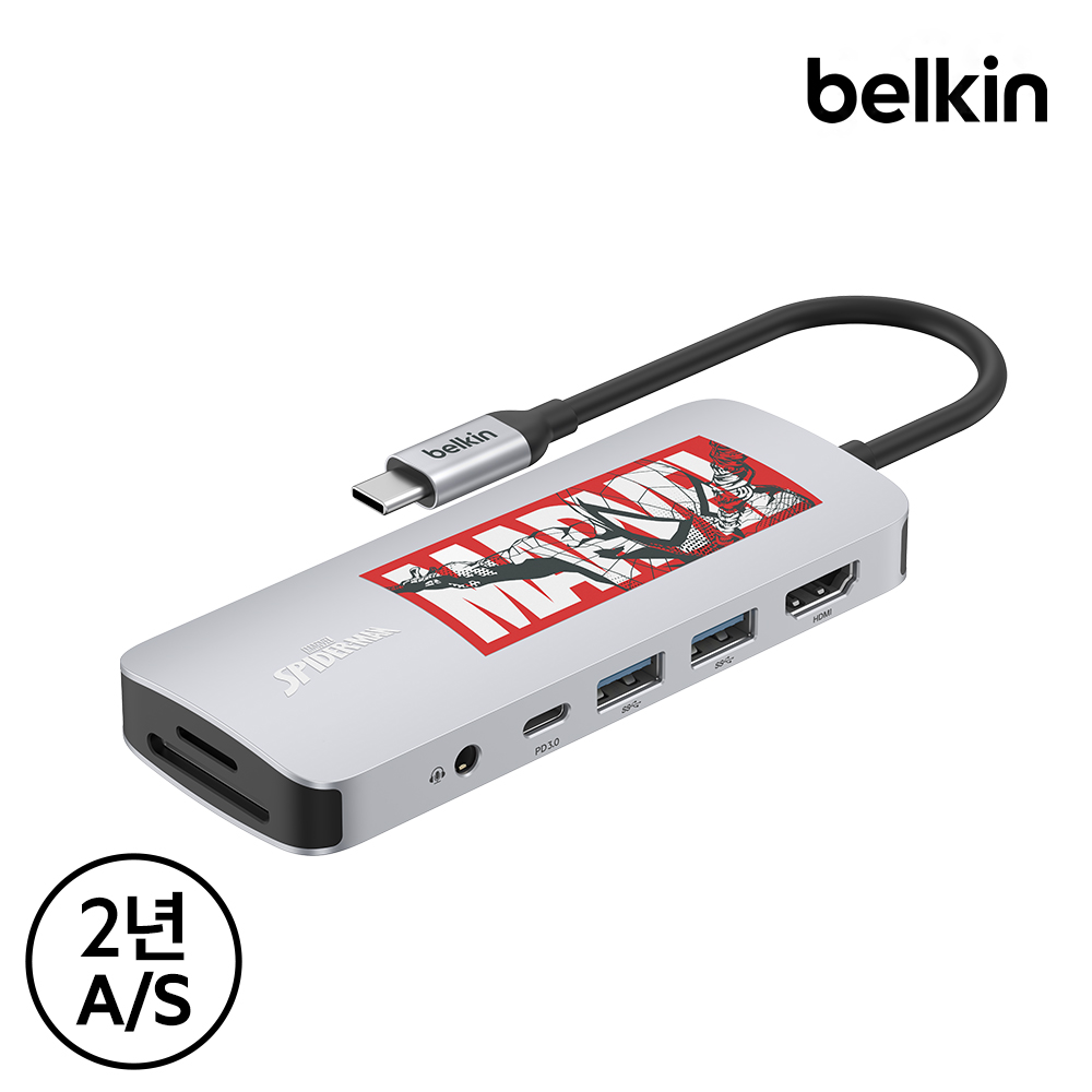 벨킨 마블 스파이더맨 7in1 USB C타입 멀티 허브 AVC009qcMV 아이패드 맥북 에어 M4 프로 윈도우 노트북 호환 - 상세 이미지 3