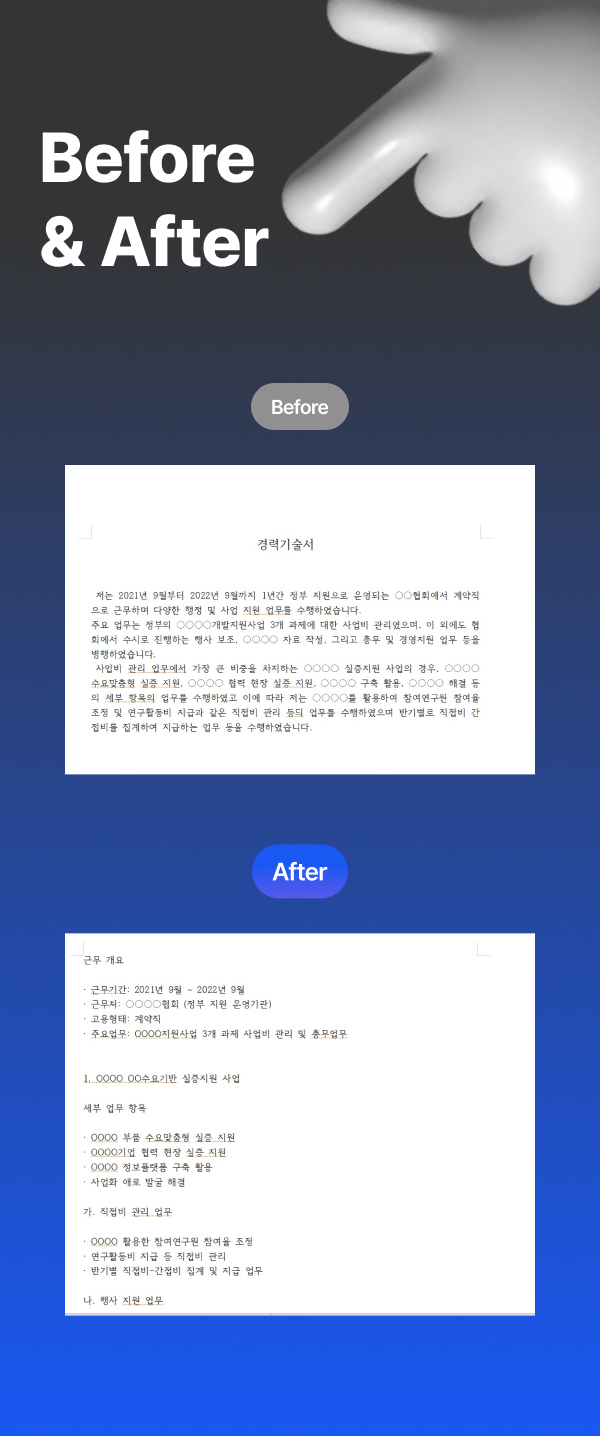 경력기술서 대행 및 첨삭 (경력기술서, 직무수행계획서, 이력서 작성 대행 등) - 상세 이미지 5