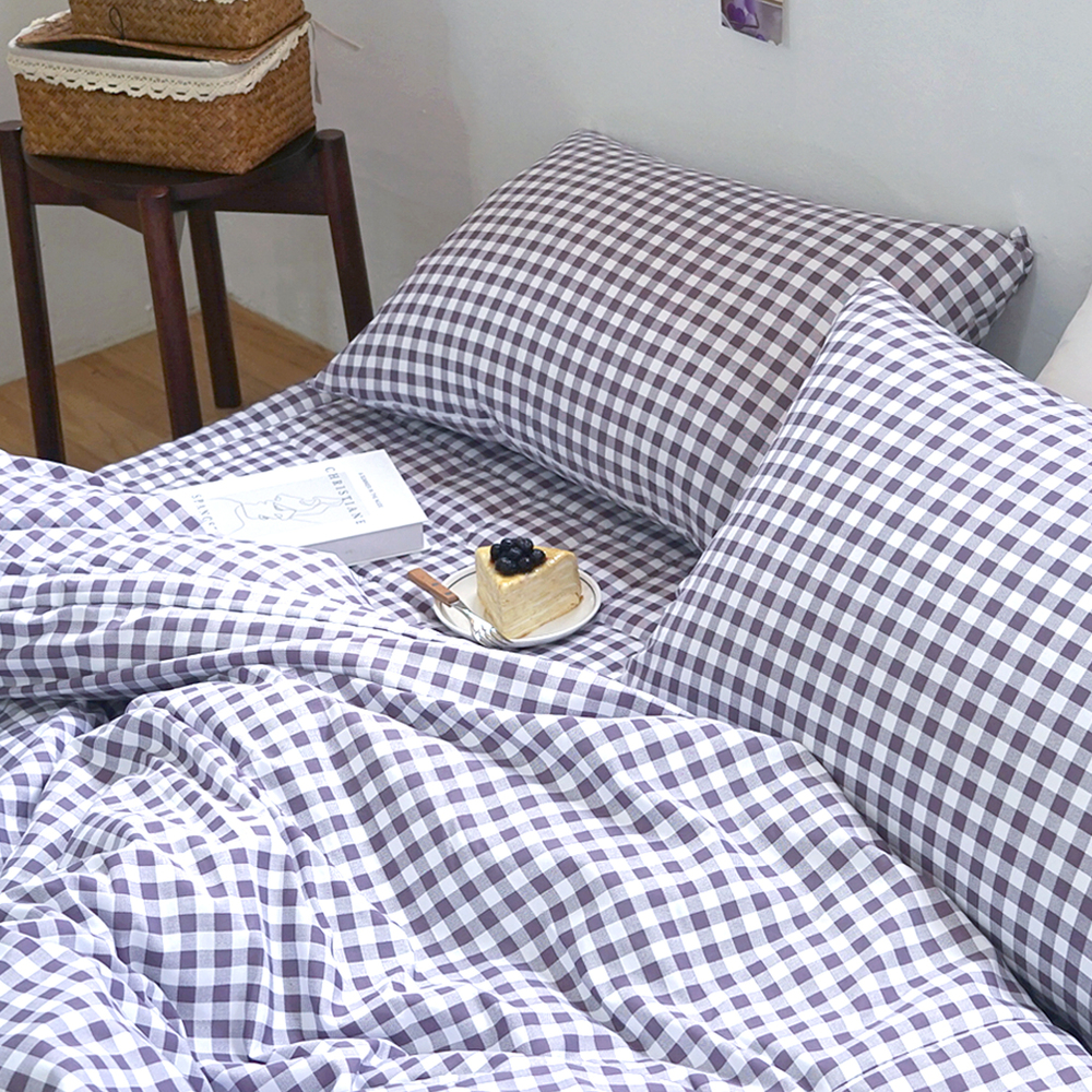 드림체크 먼지없는 사계절 옥수수솜 무봉제 차렵이불세트 그레이프 퍼플, SS패드세트(이불+베개커버+침대패드)