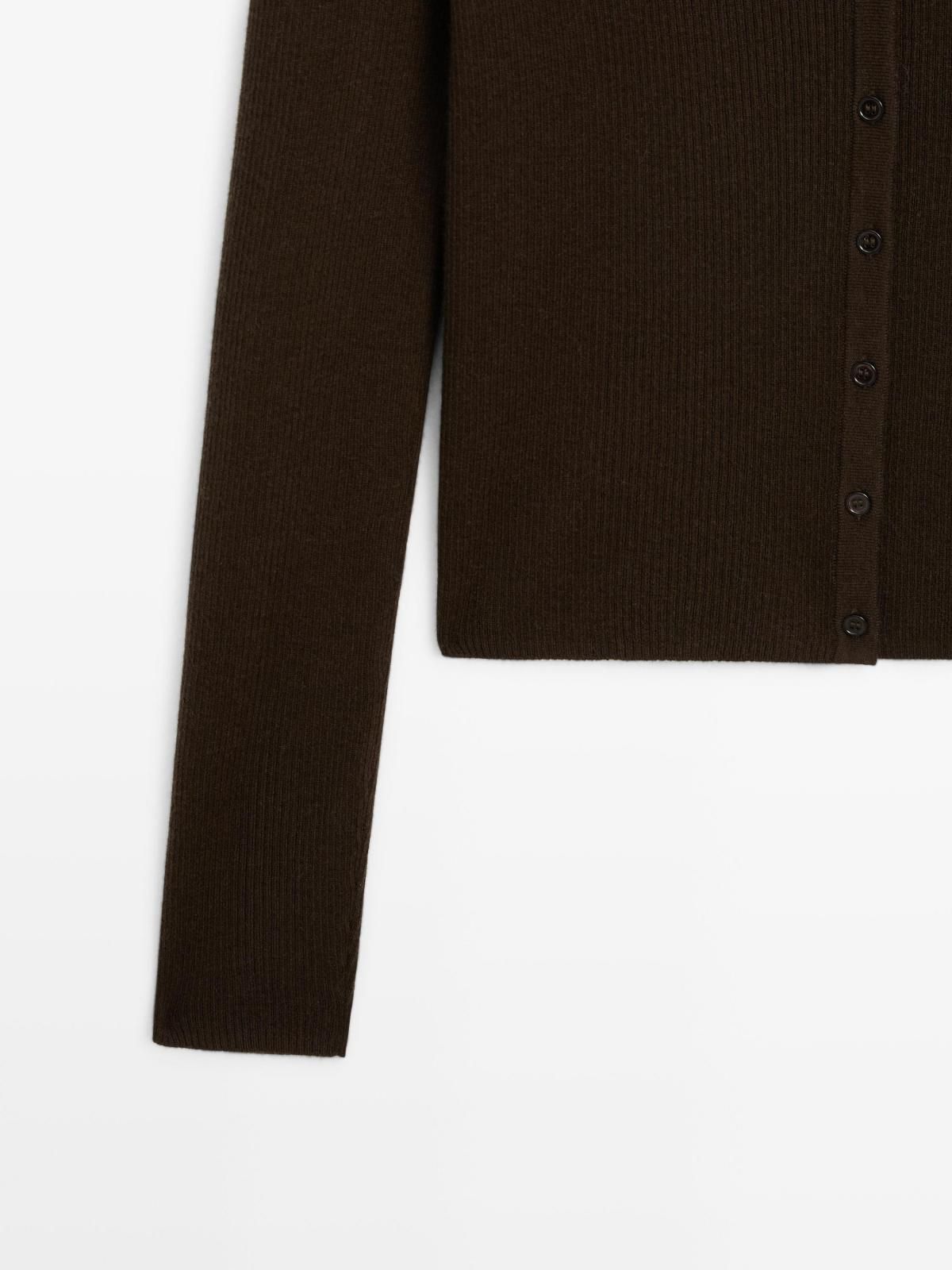 마시모두띠 리브드 울블렌드 하이넥 가디건 5672/583 BROWN - 상세 이미지 4