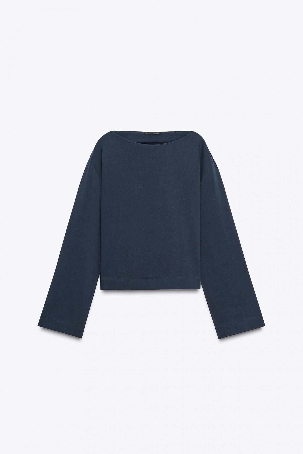 자라 코튼 미니멀 보트넥 긴팔 티셔츠 0264/456 NAVY BLUE - 메인 이미지