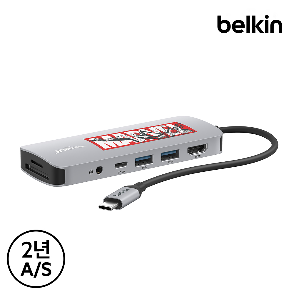 벨킨 마블 스파이더맨 7in1 USB C타입 멀티 허브 AVC009qcMV 아이패드 맥북 에어 M4 프로 윈도우 노트북 호환 - 상세 이미지 2