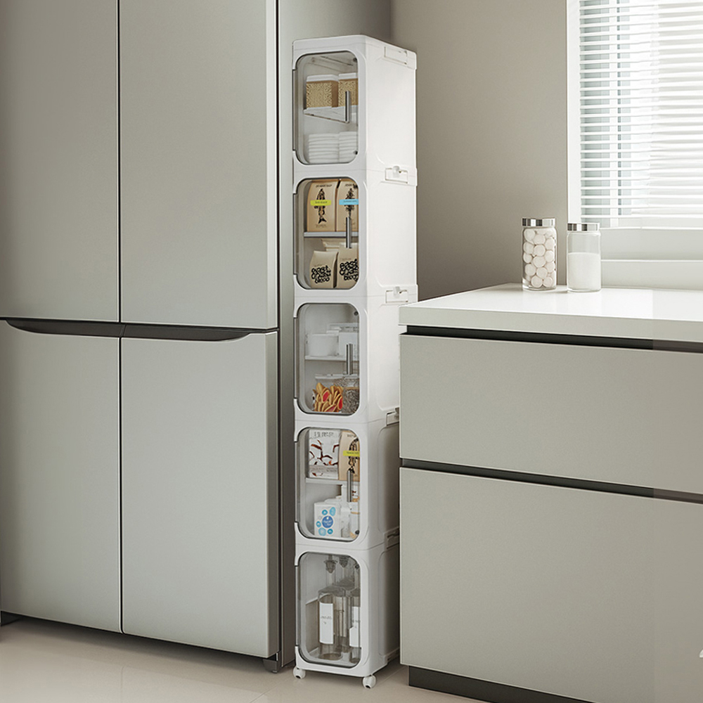 틈새핏 슬림 틈새수납장 이동식 좁은폭 냉장고옆 세탁기옆 틈새장 200, 5단, 화이트