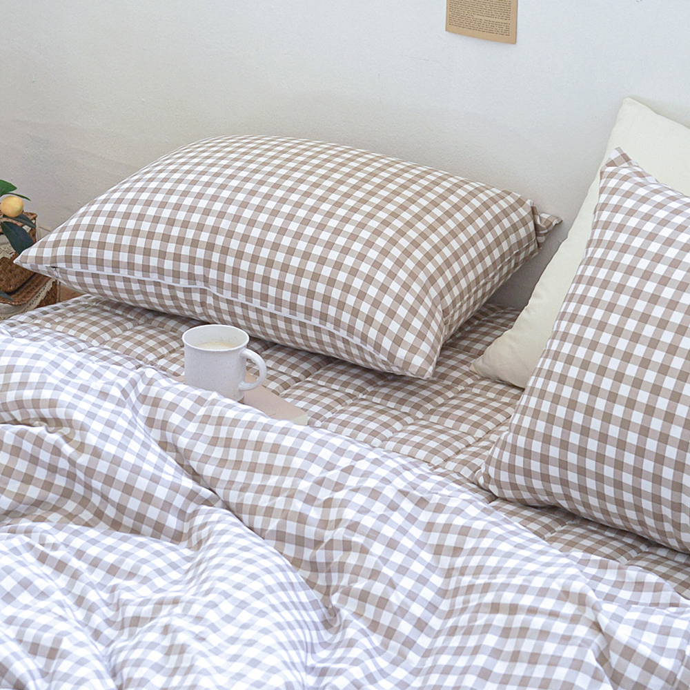 드림체크 먼지없는 사계절 옥수수솜 무봉제 차렵이불 초코브라운, Q(퀸)