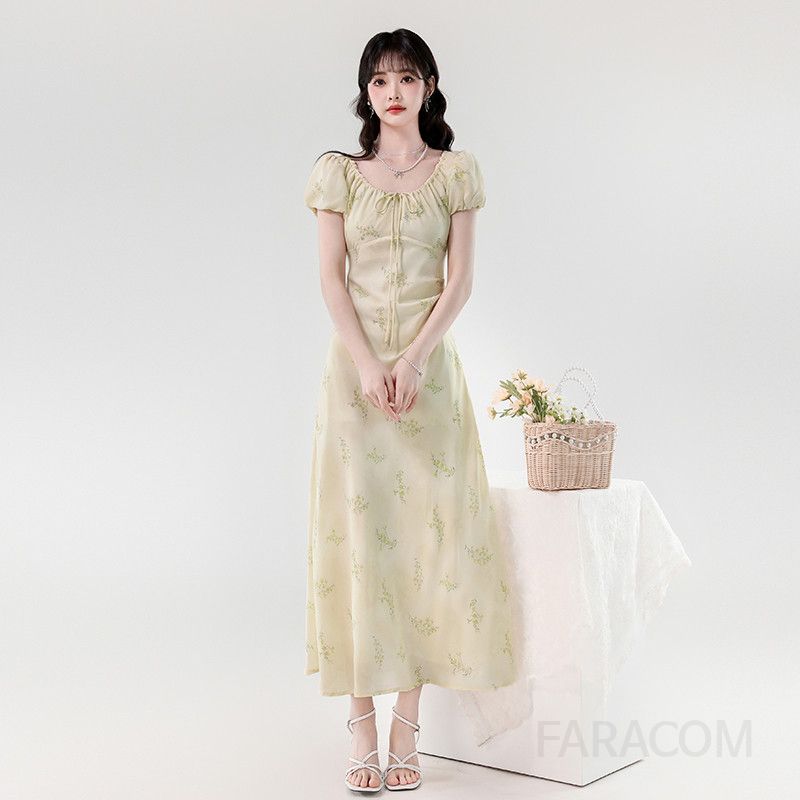여성 여름 롱 드레스 프렌치 로맨틱 슬림 플로럴 민소매원피스 드로스트링 디자인 시원한 착용감 바캉스룩 휴양지 스타일 - 상세 이미지 4