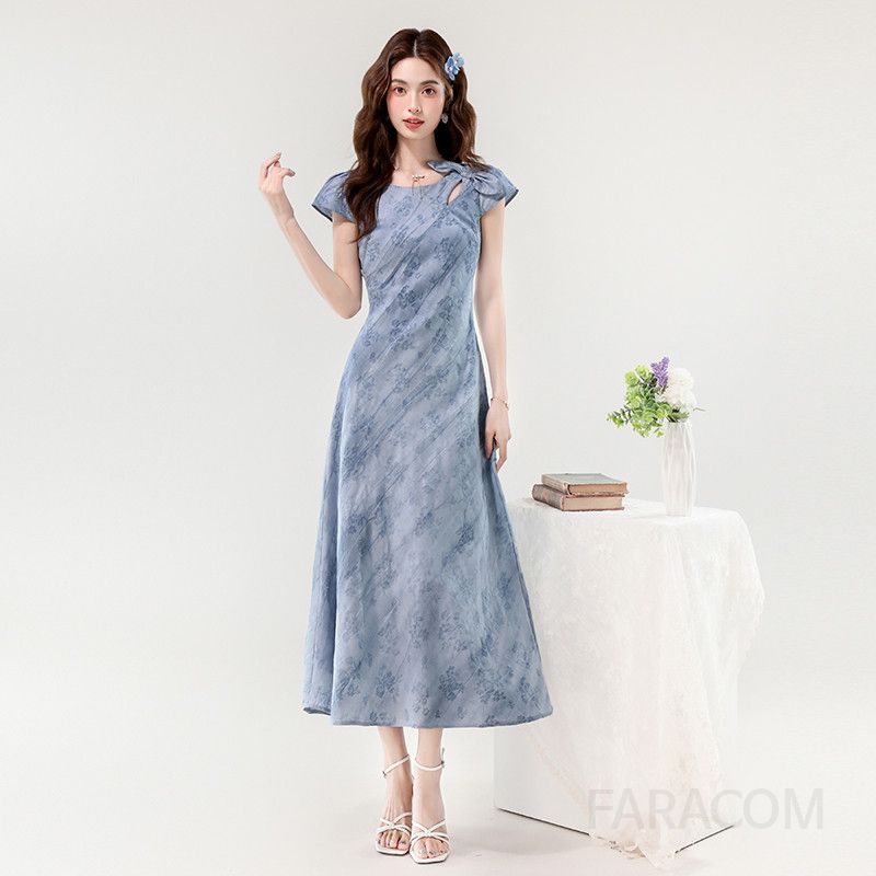 여름 타이다이 롱드레스 여성 여름원피스 우아한 리본 슬리밍 스타일 바캉스룩 휴양지원피스 상큼한 디자인 데일리룩 시원한 착용감 - 상세 이미지 2