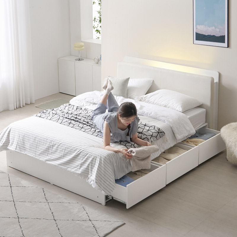 e스마트 플린 LED조명 에코레더 침대헤드 서랍형 수납침대 SS 슈퍼싱글