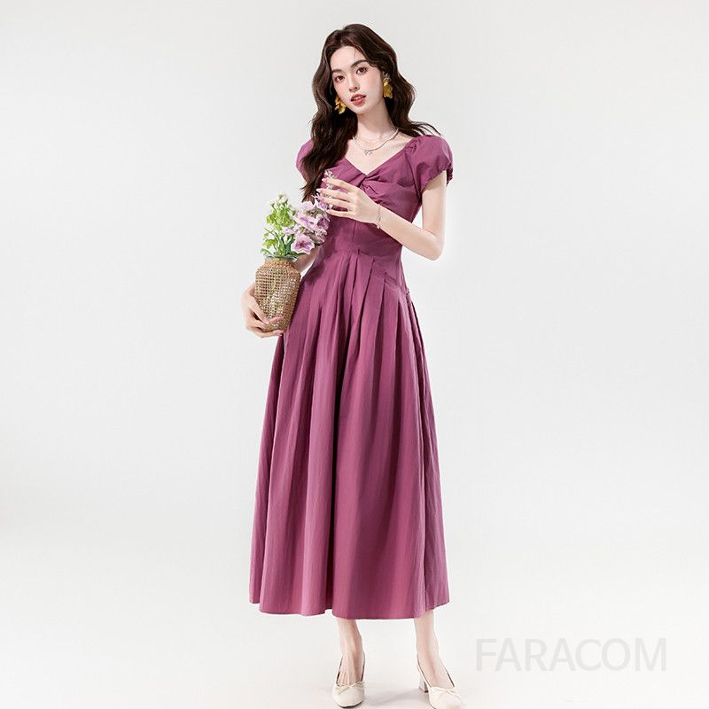 여름 슬림 롱드레스 V넥 트위스트 디자인 여성용 바캉스룩 활용도 높은 시원한 스타일 데일리 원피스 - 상품 이미지