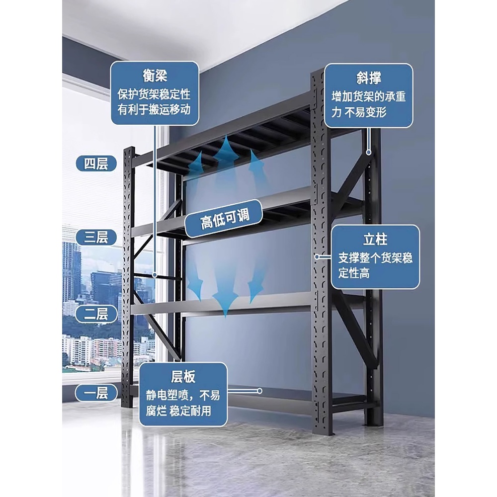 조립식 창고랙 무볼트 수납장 물류 중량랙 베란다 다용도 철제 진열 선반 - 상세 이미지 3