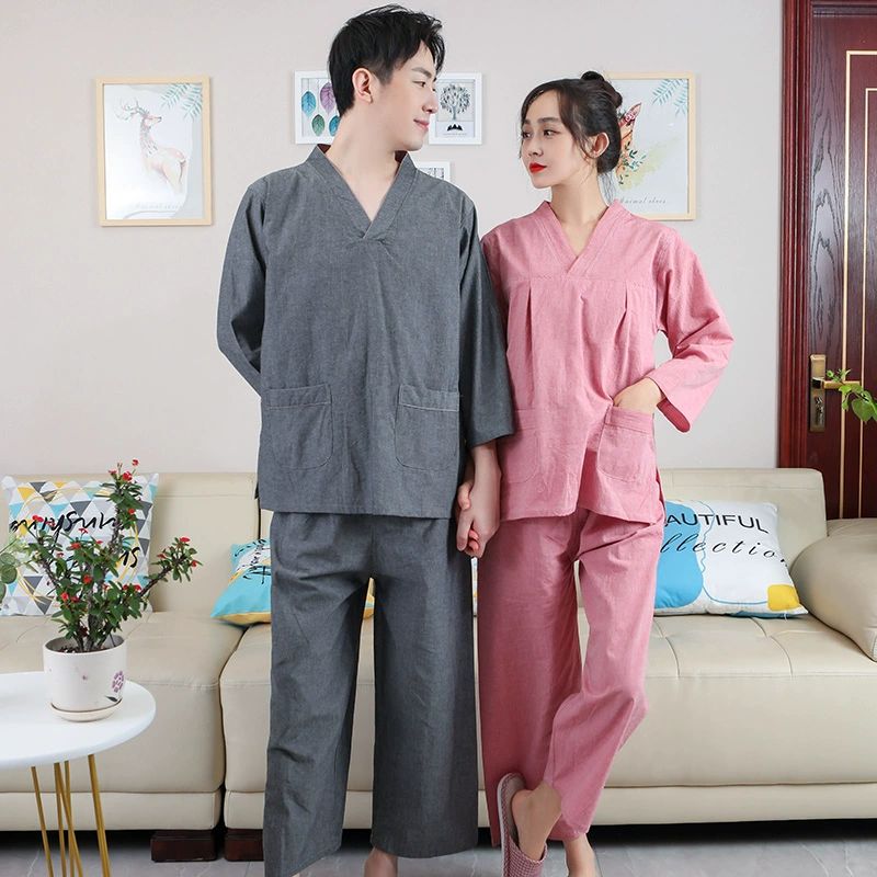 긴팔 황토 찜질복 남성 상하의 마사지복 사우나복 여성 여자핑크순면직물긴팔바지풀오버 XL - 상품 이미지