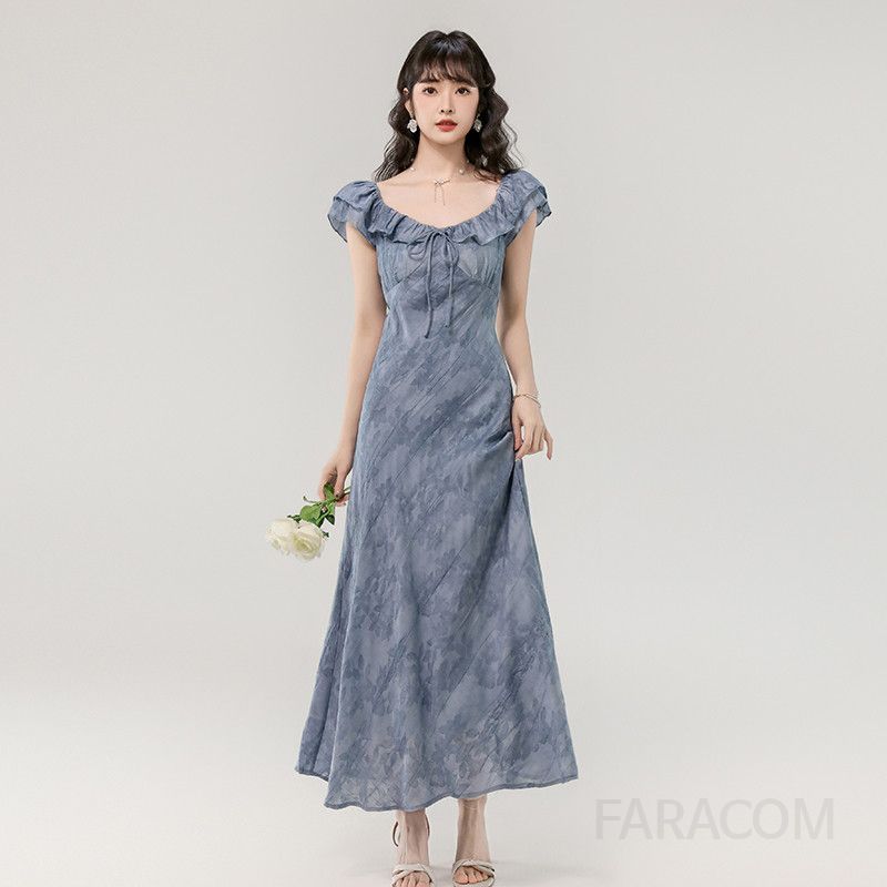 여성 여름 슬림핏 롱드레스 에이징 타이다이 자카드 디자인 시원한 착용감 바캉스룩 휴양지원피스 데일리룩 스타일 모던한 트렌디한 - 상세 이미지 4