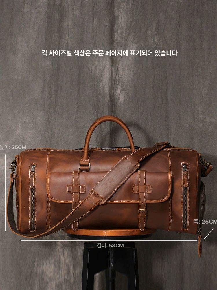 빈티지 보스턴 가방 토트백 유러피언 더플백 비즈니스 여행용가방 여행가방 보스턴백 광택가죽 블랙 52cm 대 - 상세 이미지 3