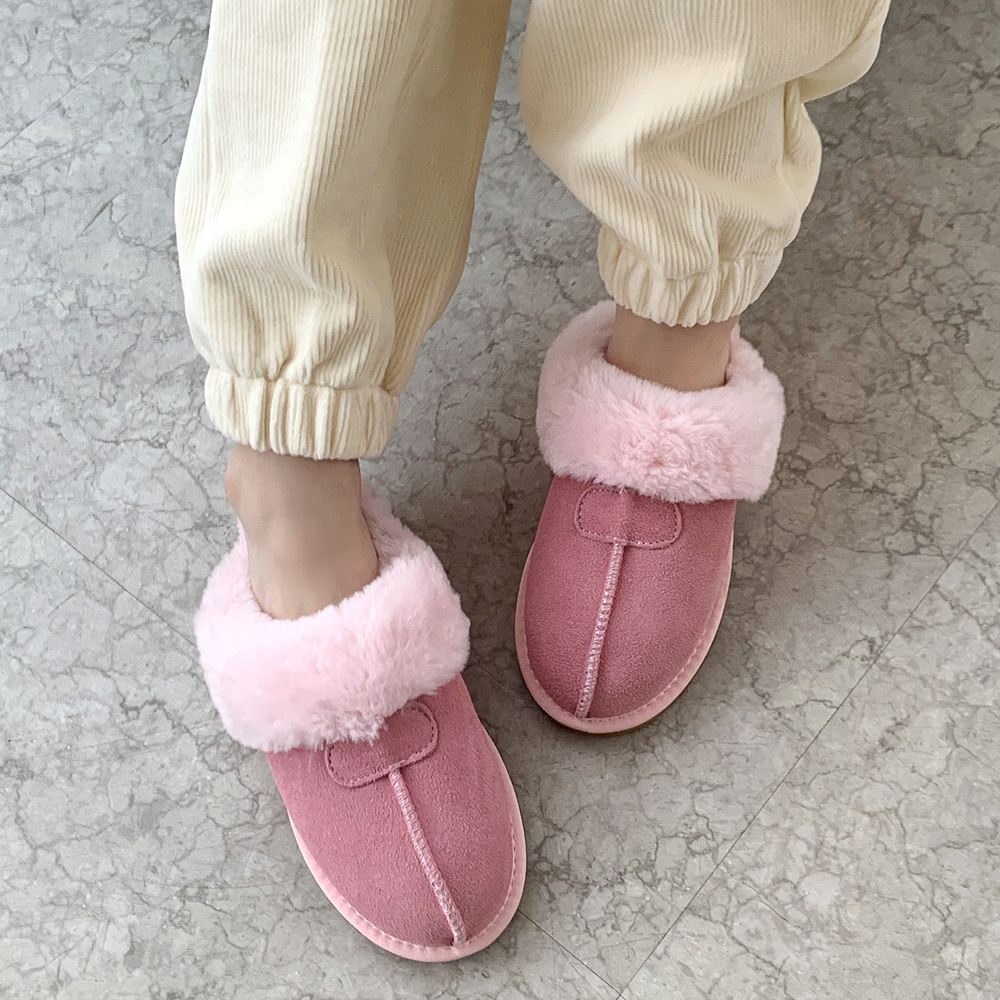 플라틴베이지 천연 소가죽 푹신한 양털 키높이 퍼슬리퍼 2.5cm 이미지 7