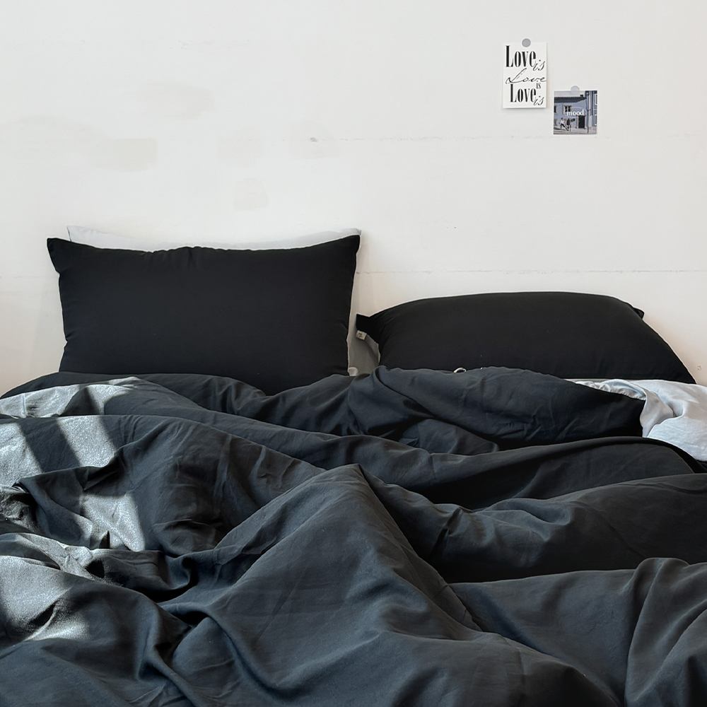 부드러운 디어마이 리버서블 워싱 베개커버 펭귄 블랙, 50x70cm