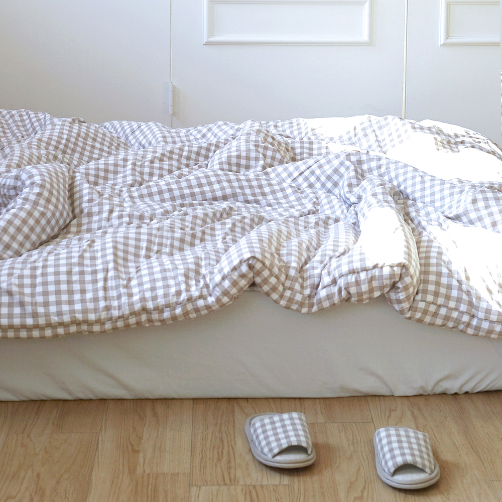 드림체크 먼지없는 사계절 옥수수솜 무봉제 차렵이불 초코브라운, Q(퀸)