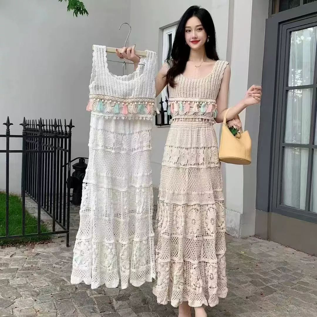 손뜨개 레이스 펀칭 원사이즈 사이즈 여름 코바늘 린넨 에어컨 상의 에스닉 뷔스티에 민소매 베이지화이트 내라이닝 포함-현장 발송 프리사이즈 추천 45.0-70.0kg - 상세 이미지 2