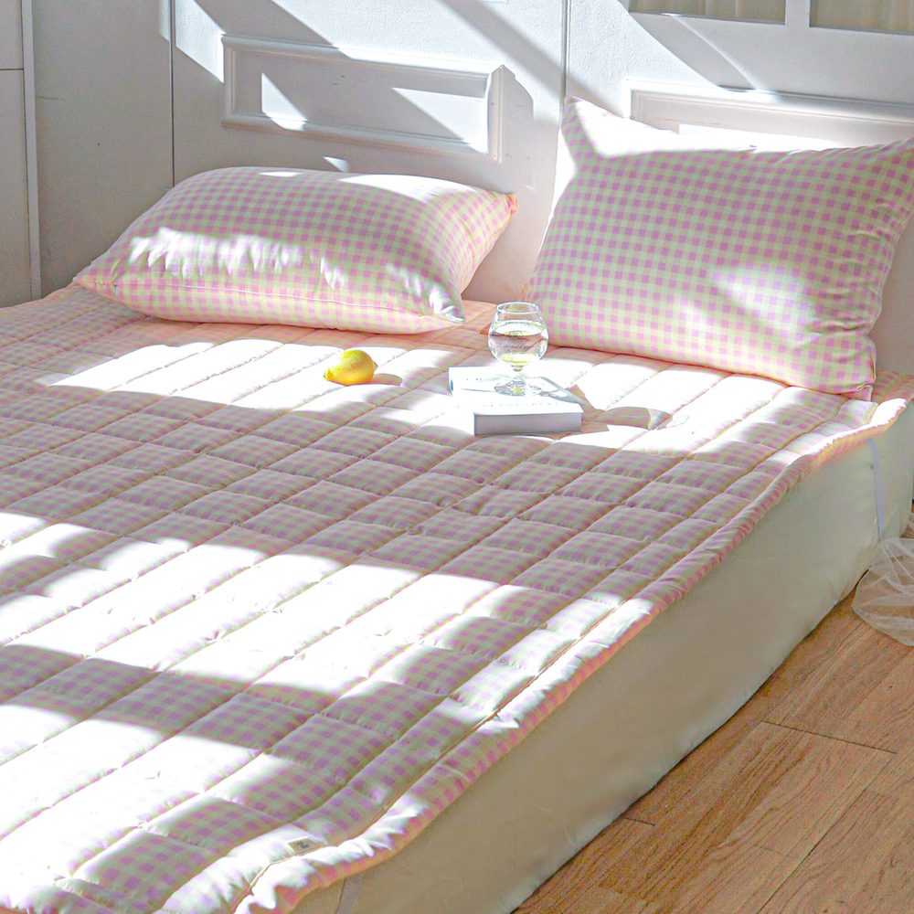 드림체크 먼지없는 사계절 고정밴딩 침대패드 핑크 레몬, SS(슈퍼싱글)