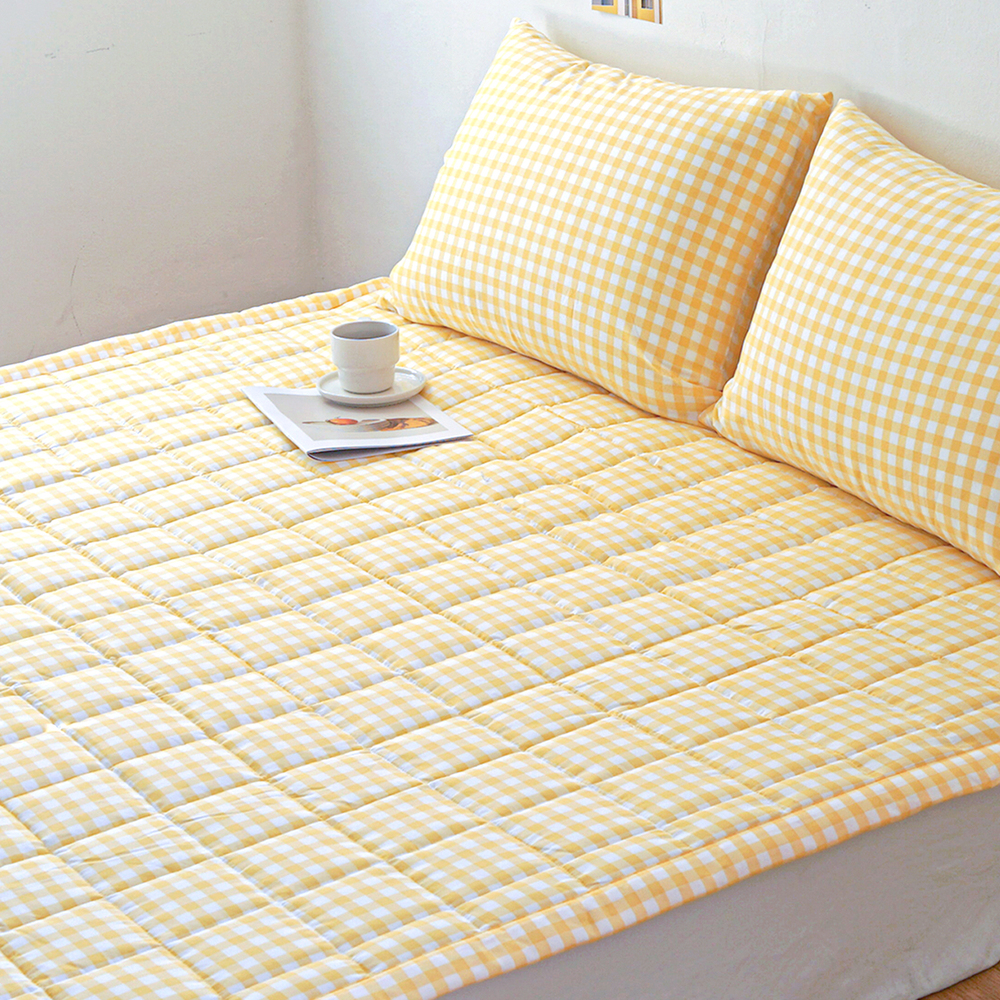 드림체크 먼지없는 사계절 고정밴딩 침대패드 샤인 옐로우, Q(퀸)