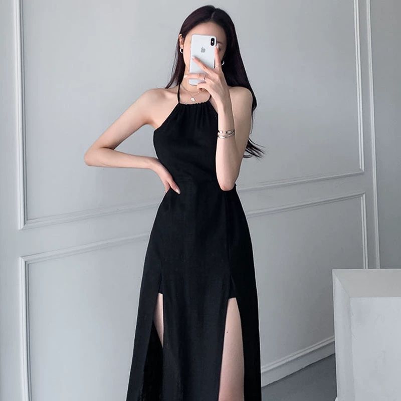 민소매 슬림 원피스 여름 바캉스 끈나시 슬리브리스 썸머 여름원피스 롱원피스 휴양지원피스 블랙 프리사이즈 - 상세 이미지 3