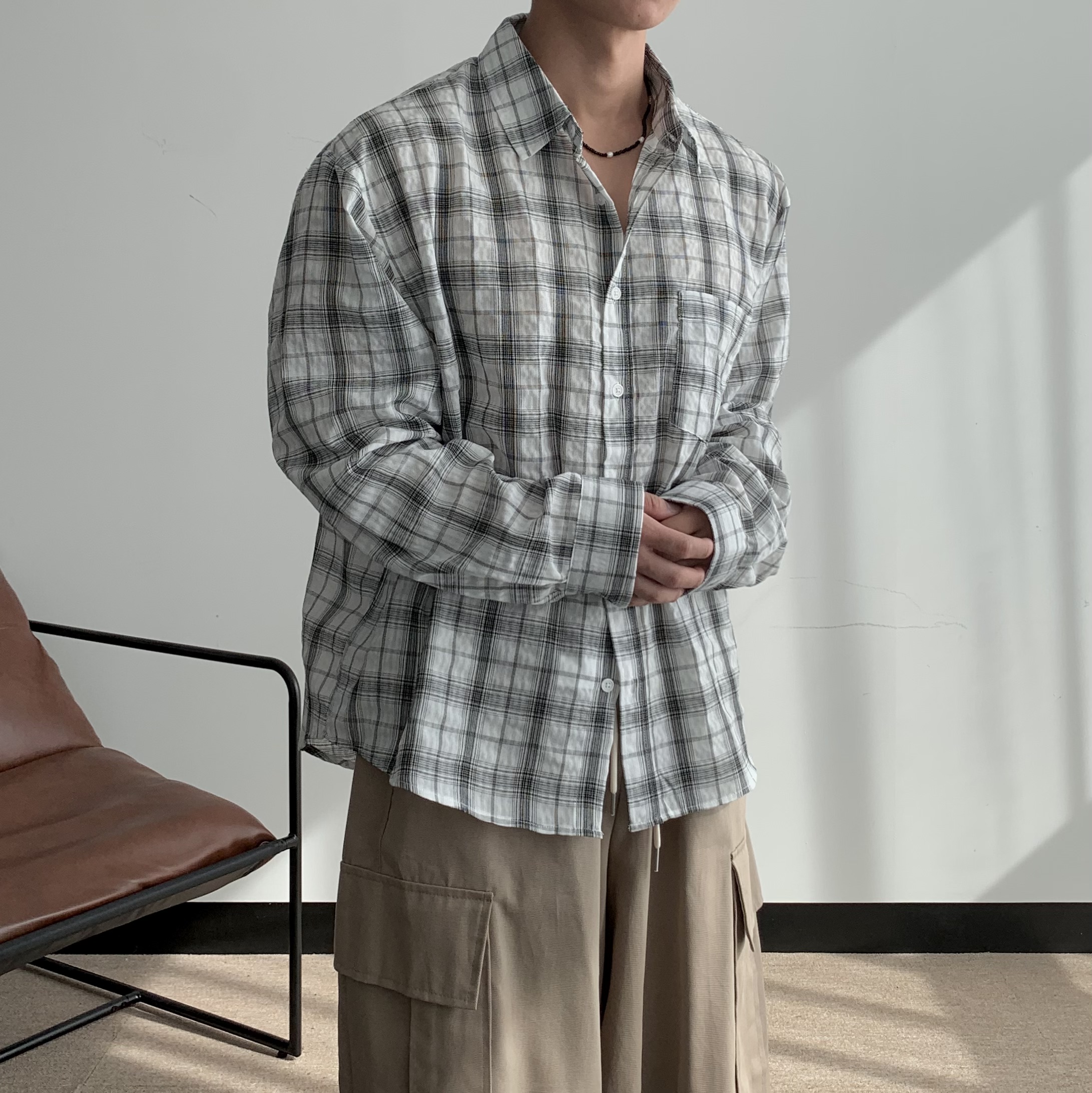 남자가을남방 남자체크남방 구김없는셔츠 - 상세 이미지 2