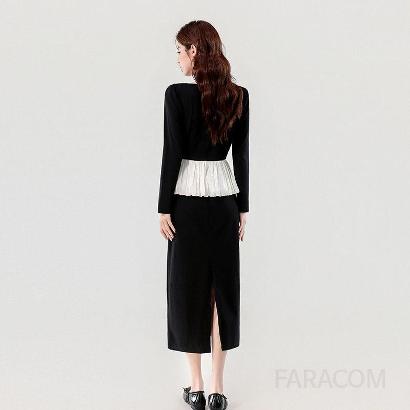 레드 스퀘어넥 슬림 드레스 가을 파티룩 빈티지 스타일 우아한 디자인 심플한 매력적 실루엣으로 특별한 날을 위한 선택 - 상세 이미지 5