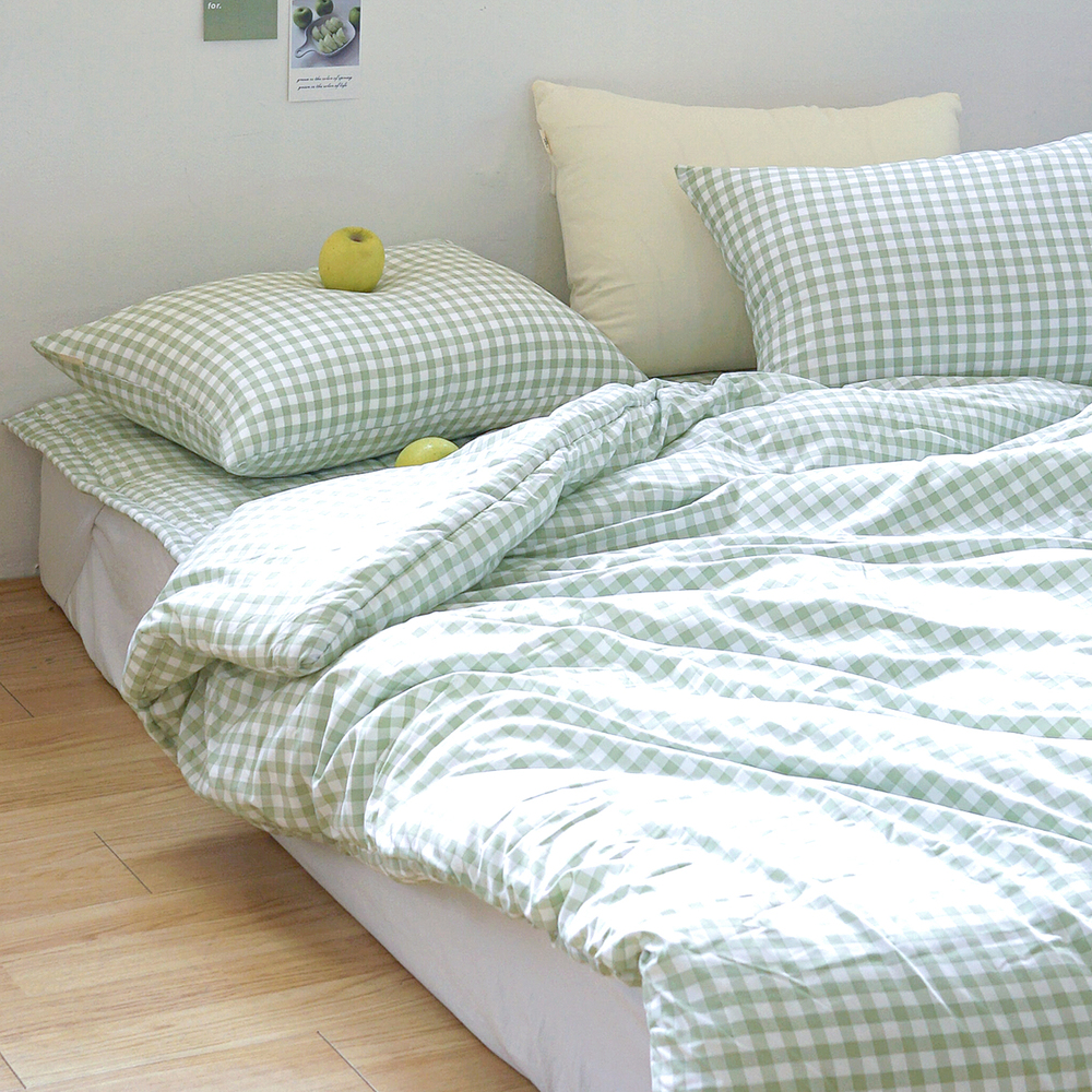 드림체크 먼지없는 사계절 옥수수솜 무봉제 차렵이불 애플그린, Q(퀸)