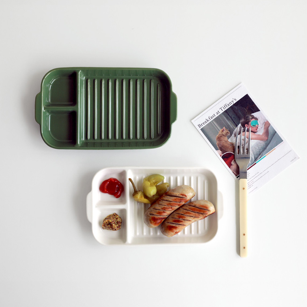 [2개세트] 오데뜨 도자기 앞접시 3칸 나눔 접시 소스 반찬 칸막이접시