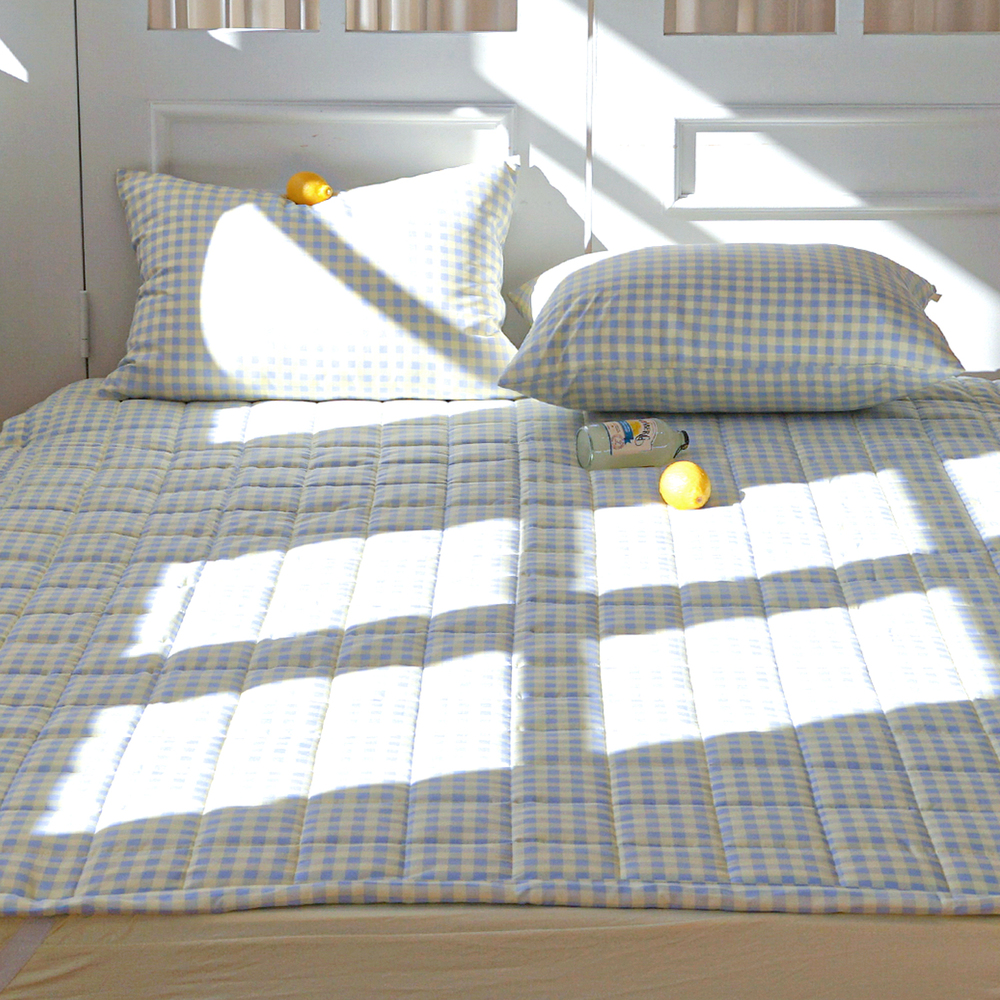 드림체크 먼지없는 사계절 고정밴딩 침대패드 블루 레몬, SS(슈퍼싱글)