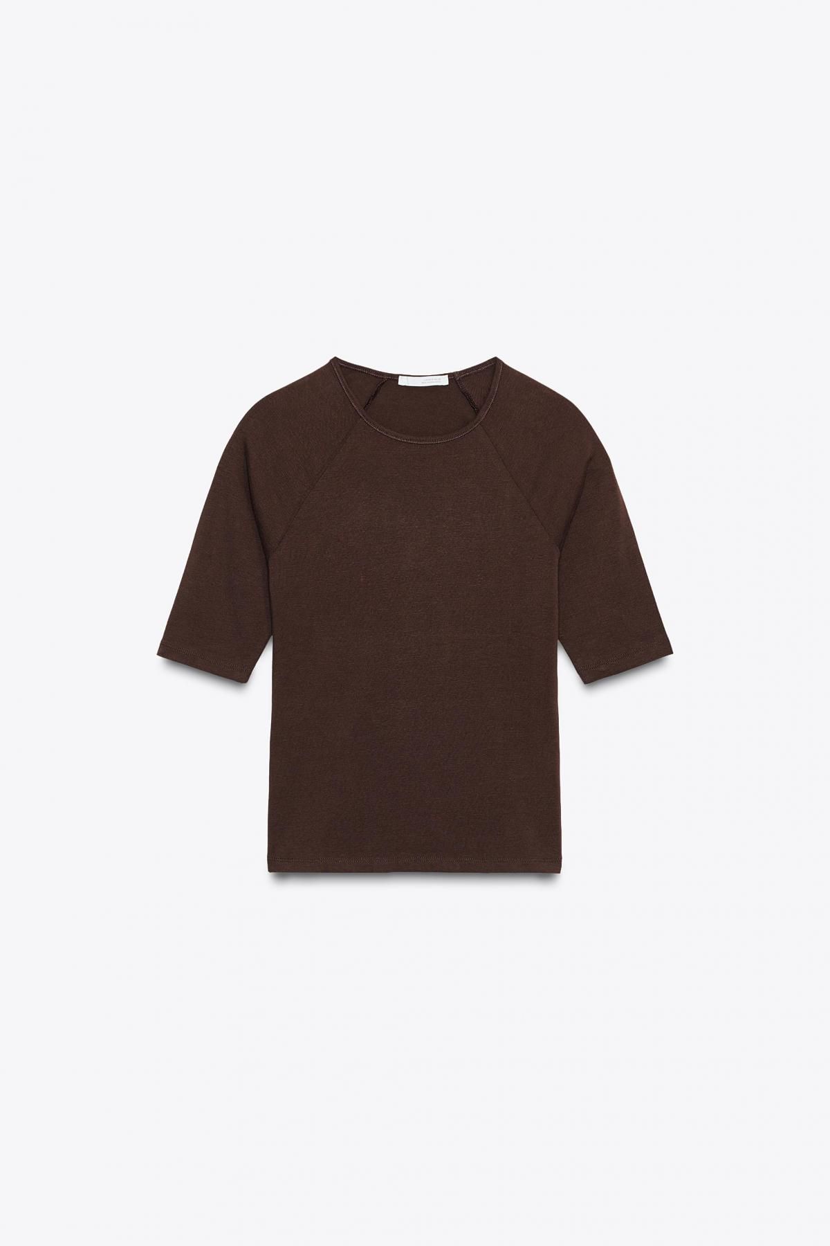 자라 브라운 소프트 라운드넥 반팔 티셔츠 4174/821 BROWN - 메인 이미지