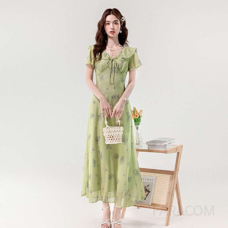 여성 여름 슬리밍 롱원피스 주름 장식 우아한 스타일 바캉스룩 시원한 착용감 플리츠 디자인 데일리룩 - 상세 이미지 5