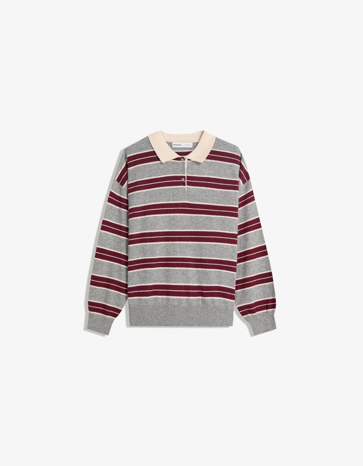 버쉬카 스트라이프 폴로 니트 스웨터 7137/376 BURGUNDY - 상품 이미지