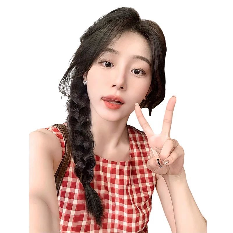 댕기 아이돌 가발 머리 양갈래 연예인 땋은 코스튬파티 한식 게으른 린넨 꽃 땋기 연브라운 - 상세 이미지 5