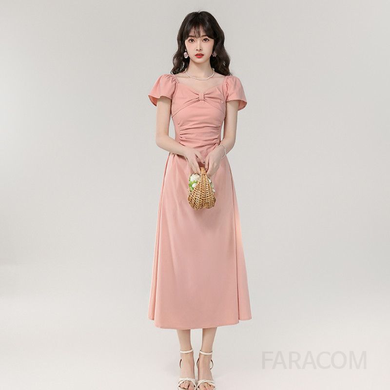 여성 여름 슬림 롱 드레스 V넥 리본 엘라스틱 허리 시원한 착용감 데일리룩 바캉스룩 활용 가능 스타일리시한 디자인 - 상세 이미지 2