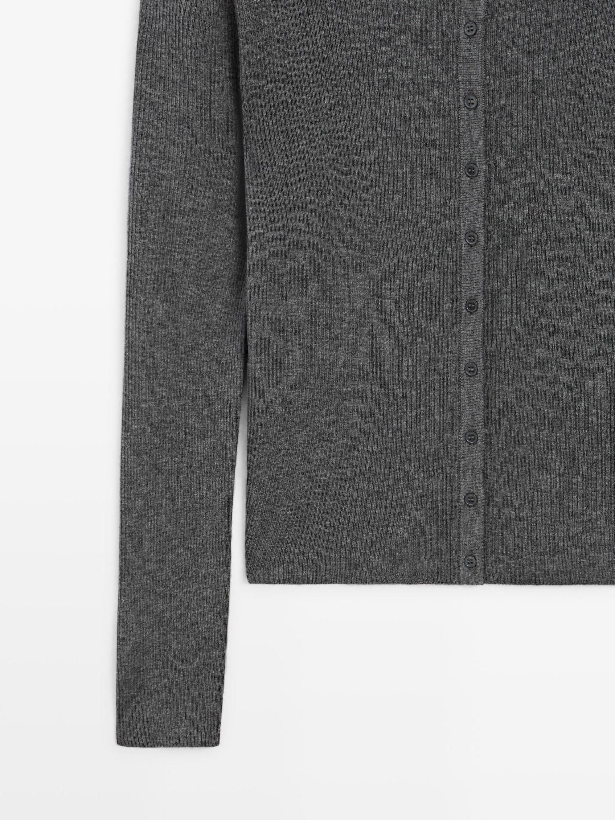 마시모두띠 테크니컬 울블렌드 하이넥 골지 니트 가디건 5672/583 MEDIUM GREY - 상세 이미지 4