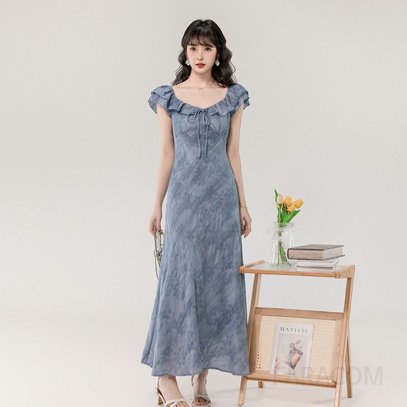 여성 여름 슬림핏 롱드레스 에이징 타이다이 자카드 디자인 시원한 착용감 바캉스룩 휴양지원피스 데일리룩 스타일 모던한 트렌디한 - 상품 이미지