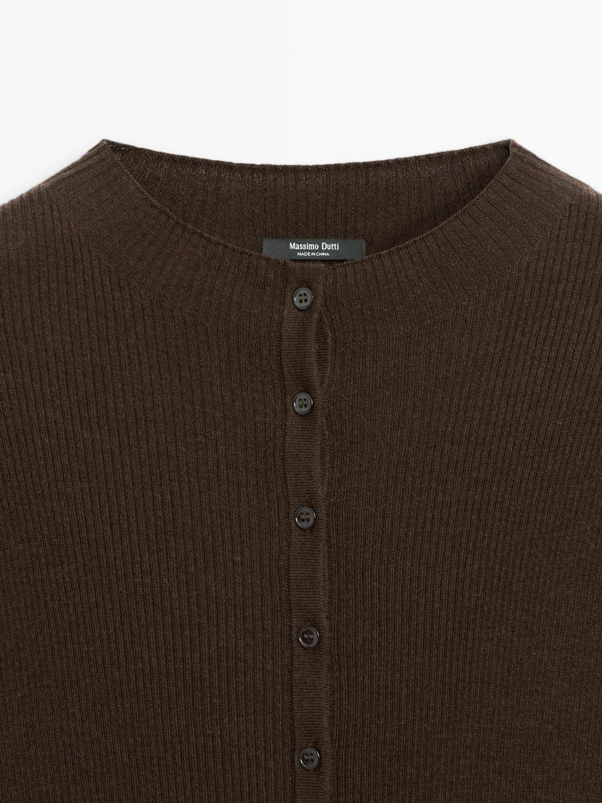 마시모두띠 리브드 울블렌드 하이넥 가디건 5672/583 BROWN - 상세 이미지 5