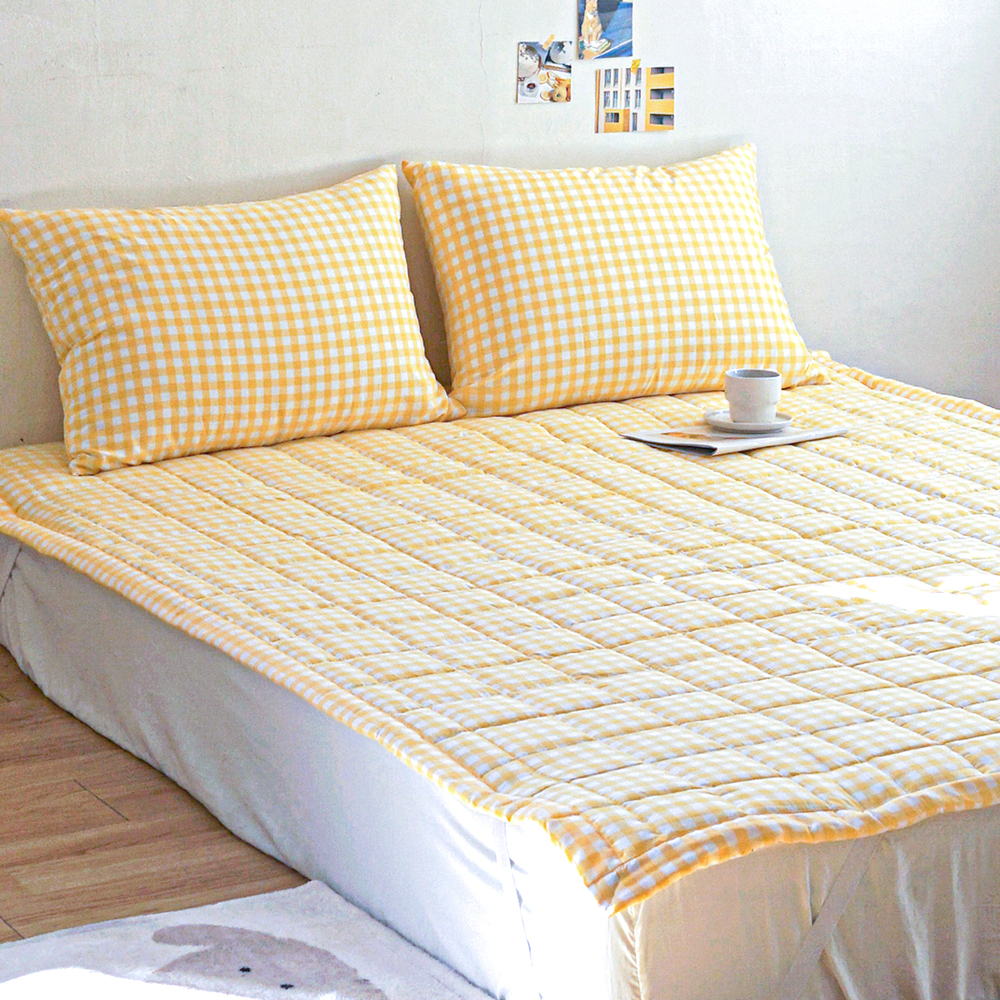 드림체크 먼지없는 사계절 고정밴딩 침대패드 샤인 옐로우, Q(퀸)