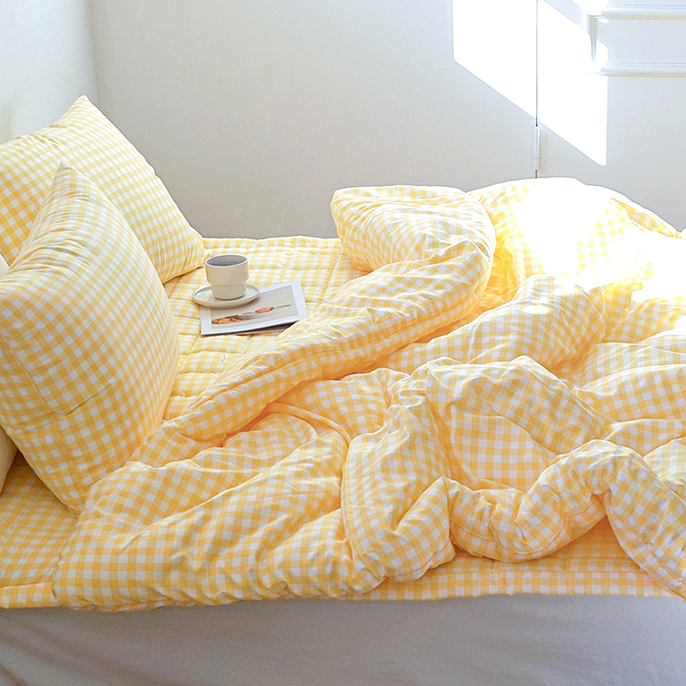 드림체크 먼지없는 사계절 옥수수솜 무봉제 차렵이불 샤인 옐로우, Q(퀸)