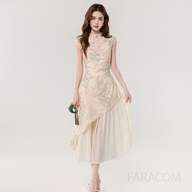 여름 롱원피스 여성 프린트 자수 드레스 부드러운 우아한 디자인 바캉스룩 시원한 착용감 데일리룩 휴양지원피스 - 상세 이미지 2