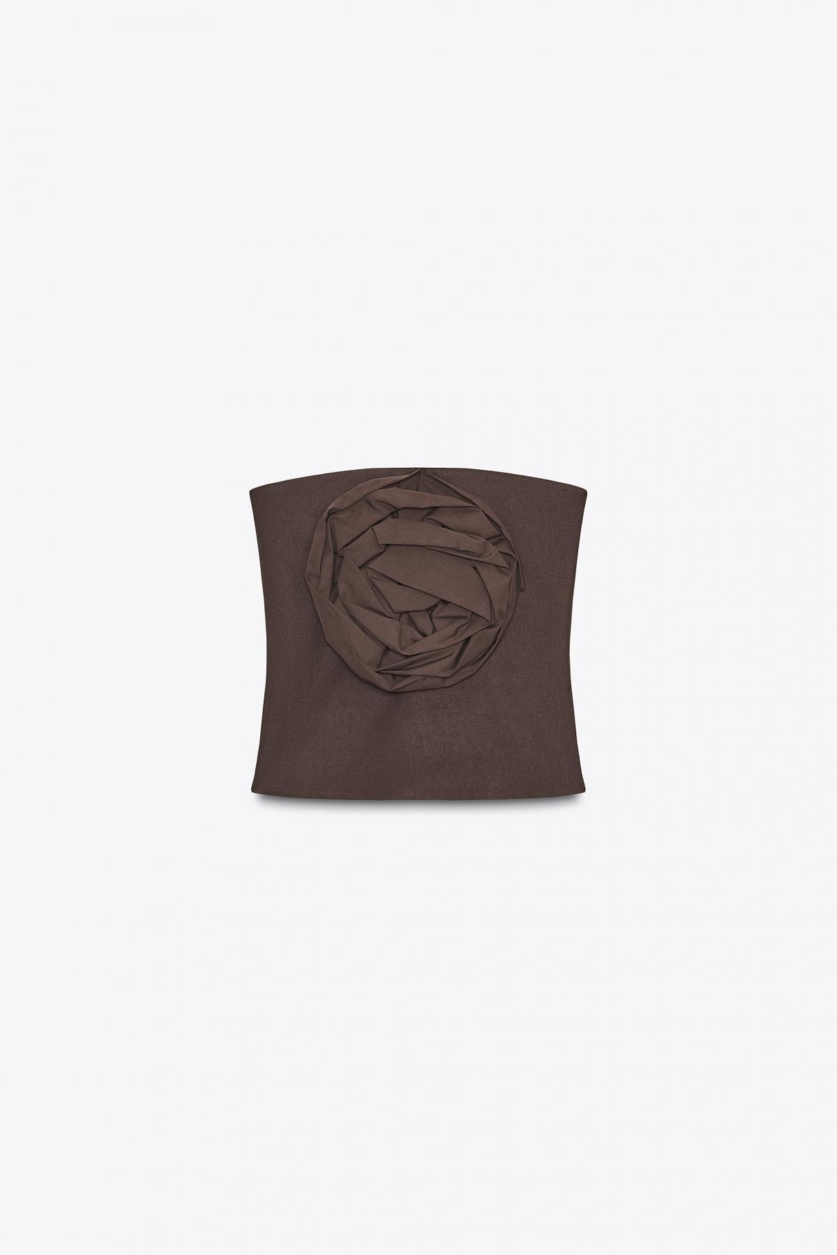 자라 플라워 장식 브라운 튜브탑 0085/826 BROWN - 메인 이미지