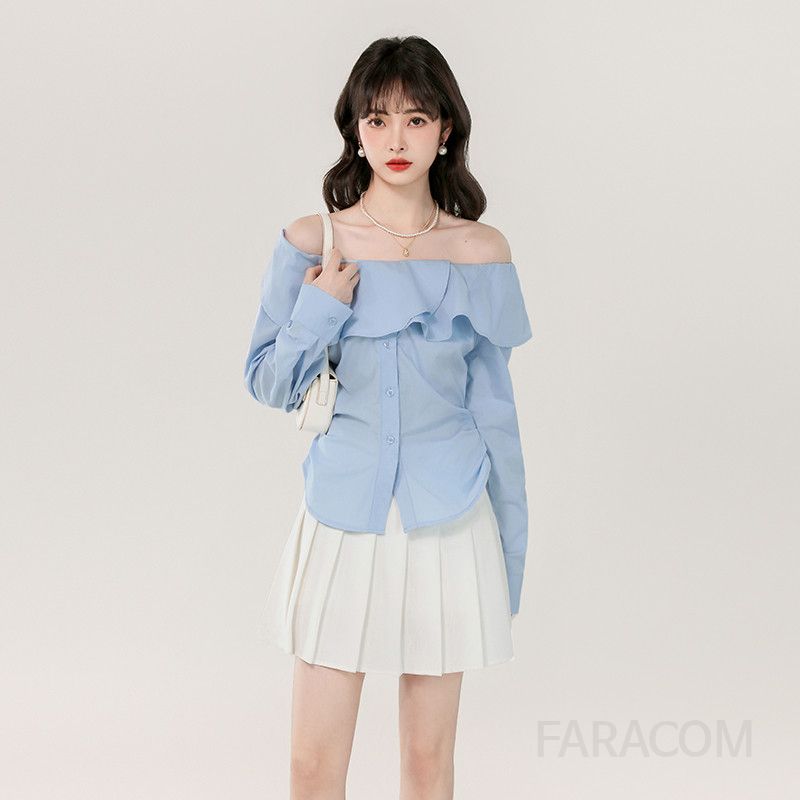여성 러플 긴팔 블라우스 심플 디자인 여름용 시원한 착용감 데일리 캐주얼 스타일 라운드넥 셔츠 블라우스 - 상세 이미지 3