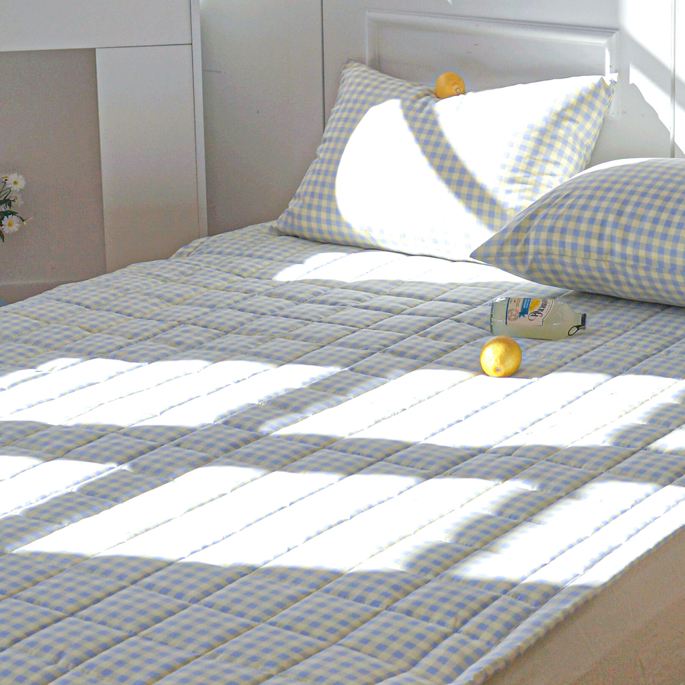 드림체크 먼지없는 사계절 고정밴딩 침대패드 블루 레몬, SS(슈퍼싱글)