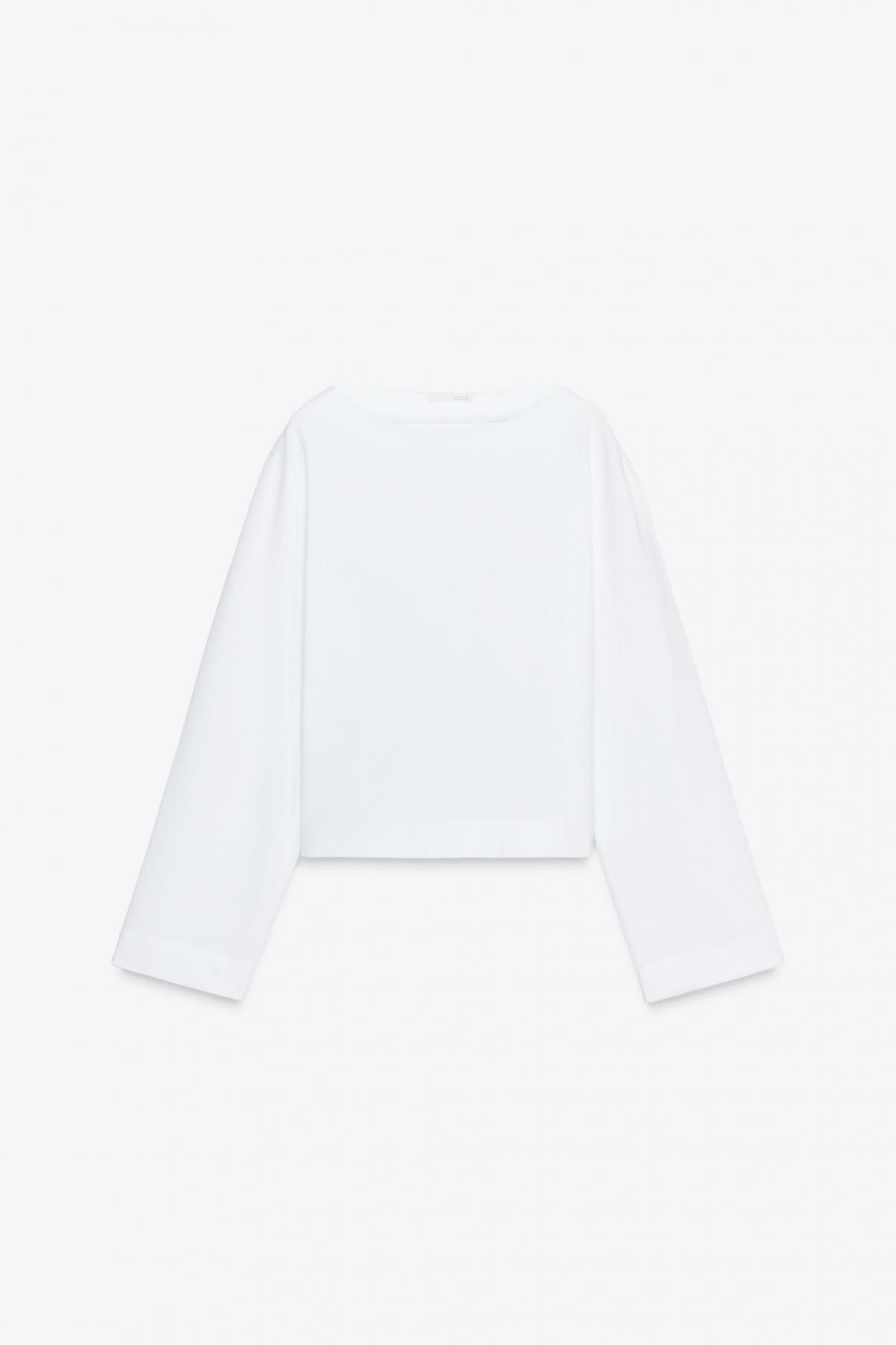 자라 코튼 미니멀 보트넥 긴팔 티셔츠 0264/456 WHITE - 메인 이미지